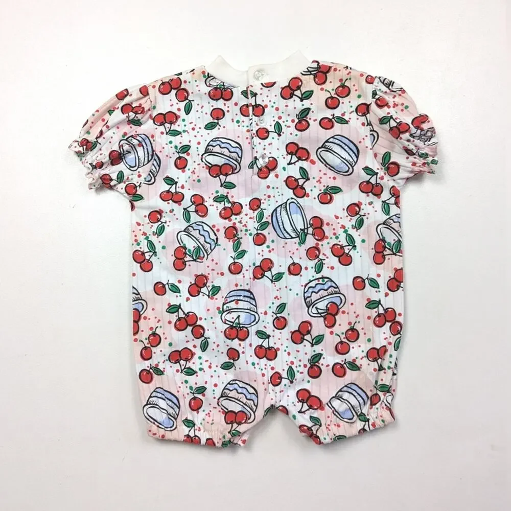 Vintage Doe Spun Bubble Baby Girls Size 6-9m Cherry Bib